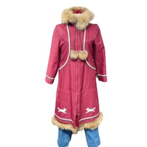 Vintage Authentic Yukon Parka Wool Full Length Coat with Exterior Zip Off Jacket